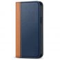 TUCCH iPhone 14 Wallet Case, iPhone 14 PU Leather Case, Flip Cover with Stand, Credit Card Slots, Magnetic Closure - Dark Blue & Brown