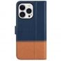 TUCCH iPhone 14 Pro Wallet Case, iPhone 14 Pro PU Leather Case, Folio Flip Cover with RFID Blocking and Kickstand - Dark Blue & Brown