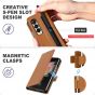 TUCCH SAMSUNG GALAXY Z FOLD4 5G Wallet Case with S Pen Holder Dual Magnetic Tab Closure Book Folio Flip Style - Light Brown