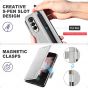 TUCCH SAMSUNG GALAXY Z FOLD4 5G Wallet Case with S Pen Holder Dual Magnetic Tab Closure Book Folio Flip Style - Shiny Silver