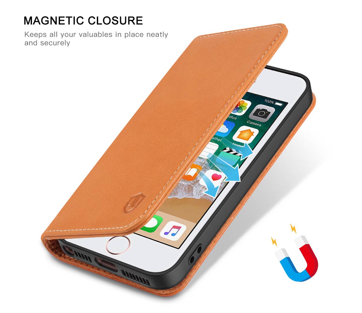 SHIELDON iPhone 5S Leather Genuine Wallet Phone Case 