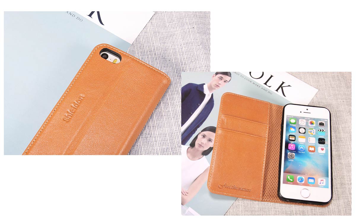 SHIELDON iPhone 5S Leather Genuine Wallet Phone Case 