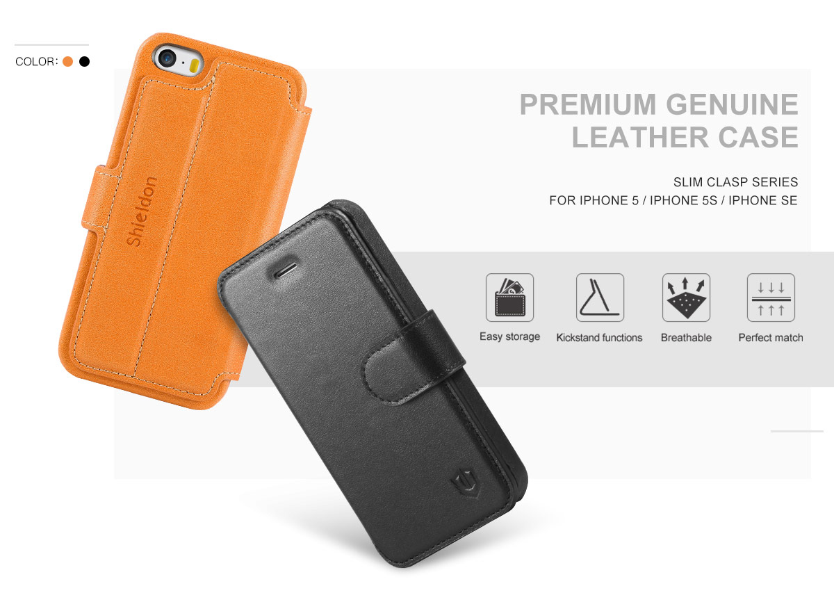 SHIELDON iPhone 5S Genuine Leather Protective Case with Kickstand