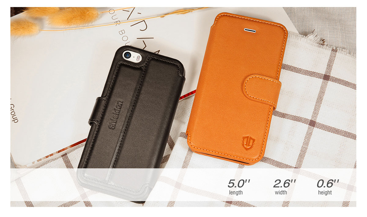 SHIELDON iPhone SE Genuine Leather Kickstand Case