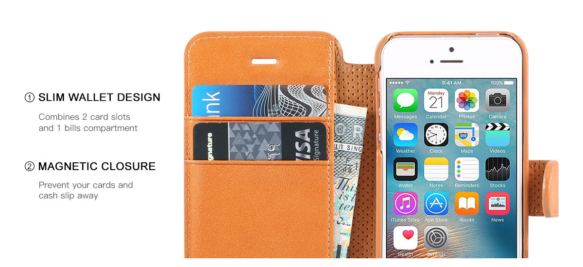 SHIELDON iPhone 5 Genuine Leather Folio Wallet Phone Case