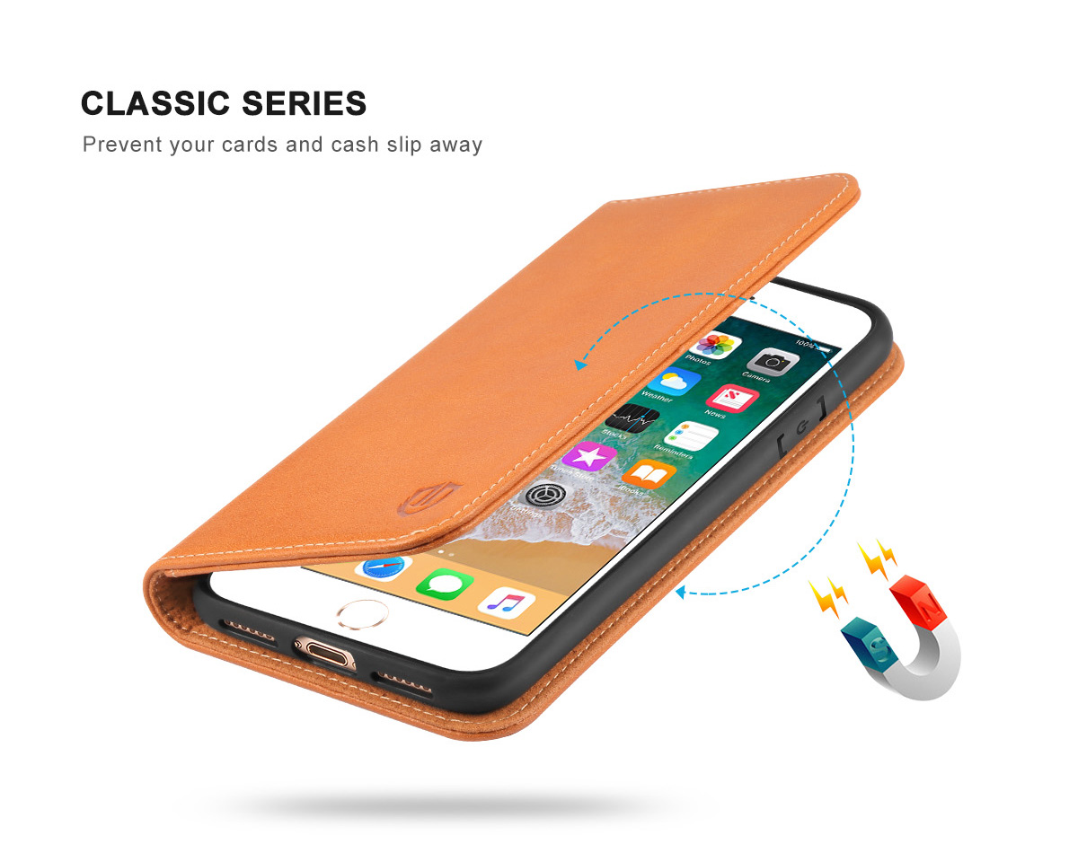 SHIELDON iPhone 8 Wallet Case with Genuine Leather Case, Magnet Closure, Kickstand Function, Flip Cover, Folio Style