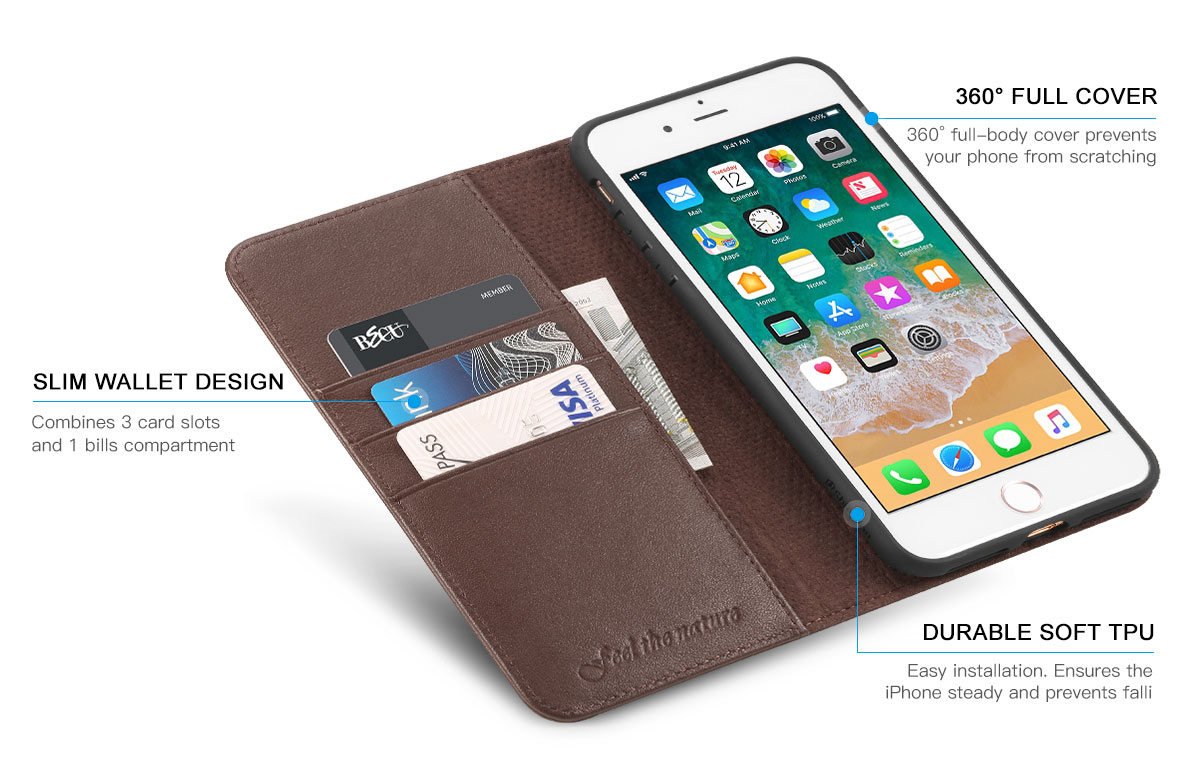 Shieldon iPhone 8 Plus Genuine Leather Wallet Case