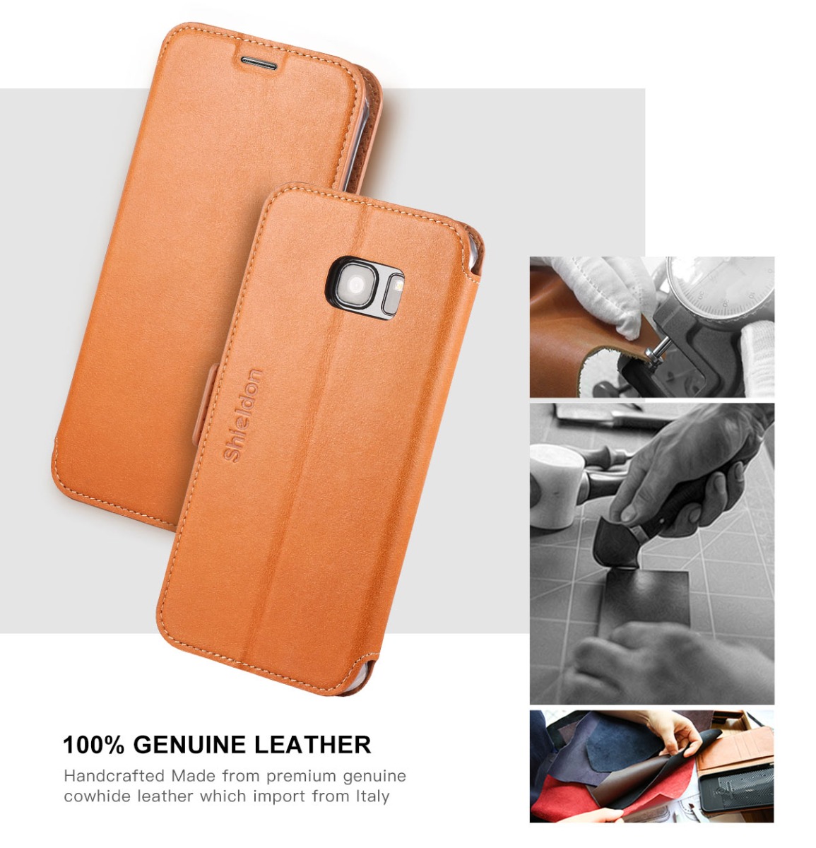 SHIELDON Galaxy S7 Edge Genuine Leather Kickstand Case