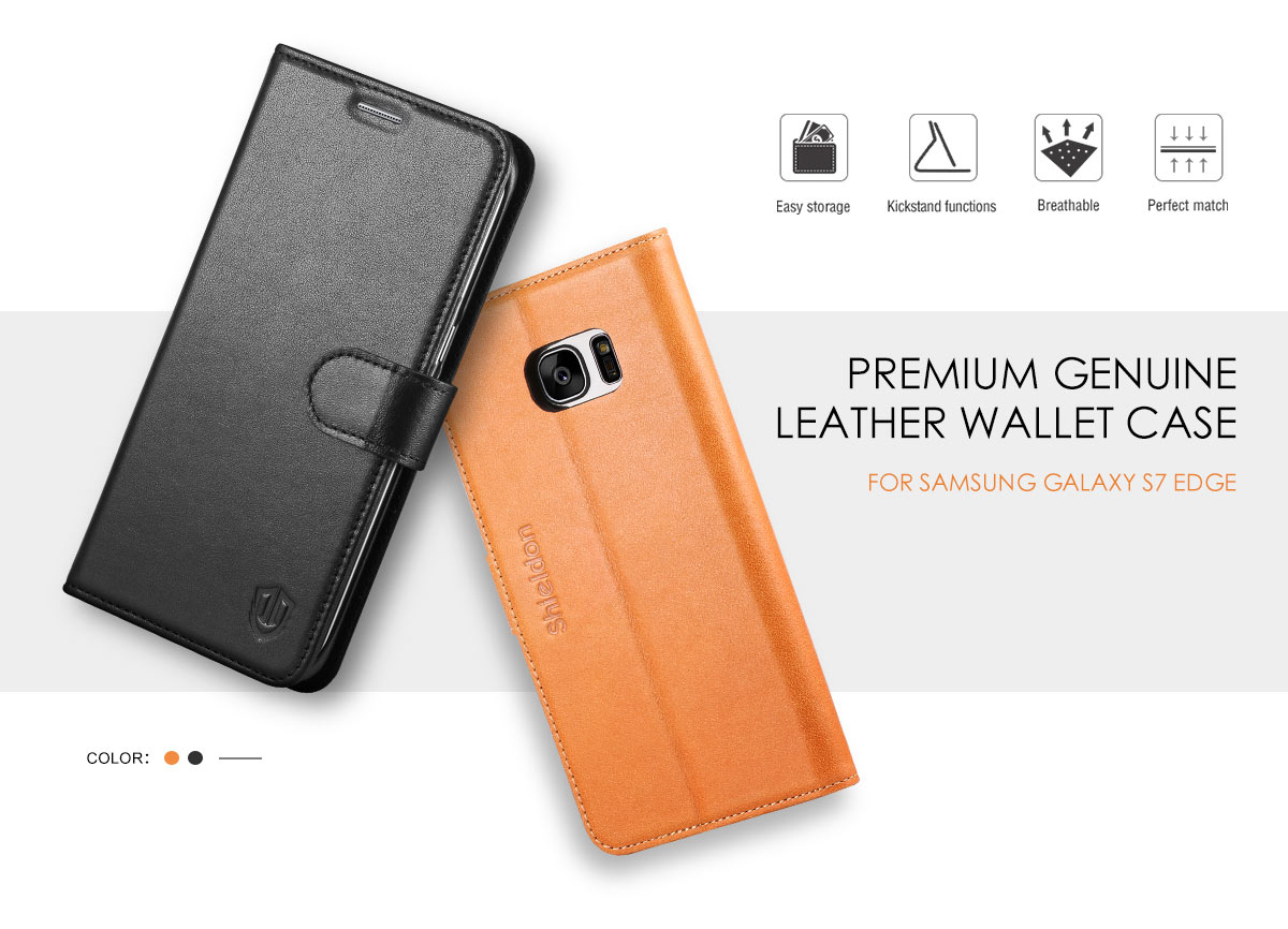 SHIELDON Galaxy S7 Edge Genuine Leather Wallet Case