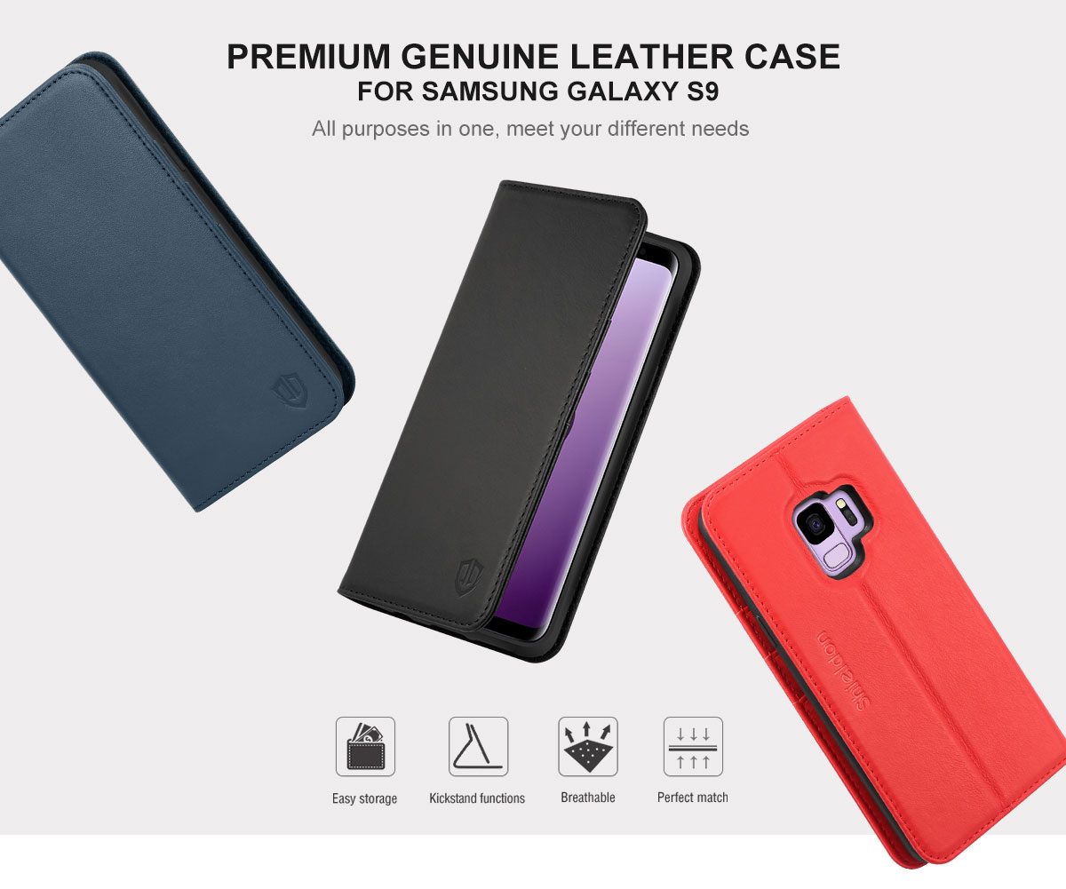SHIELDON Samsung Galaxy S9 Genuine Leather Wallet Case