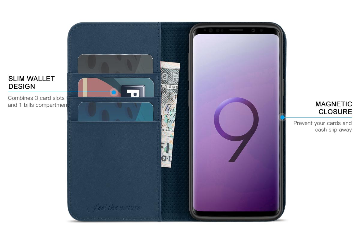 SHIELDON Samsung Galaxy S9 Genuine Leather Wallet Case