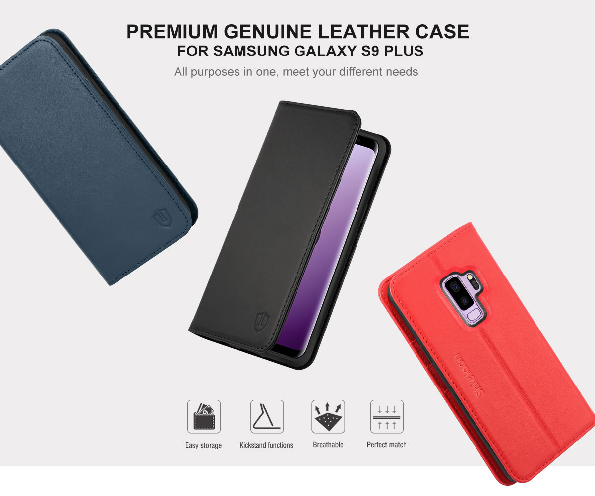 SHIELDON Samsung Galaxy S9 Plus Genuine Leather Wallet Case