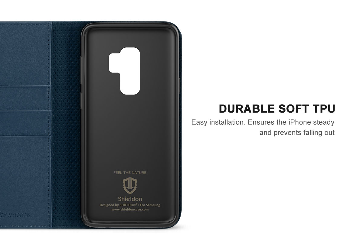 SHIELDON Samsung Galaxy S9 Plus Genuine Leather Wallet Case