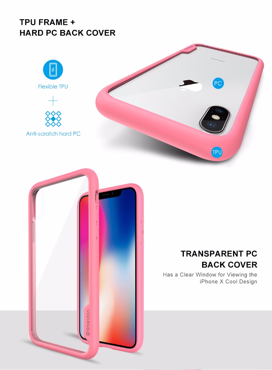 SHIELDON iPhone XS, iPhone X Case - Pink color TPU bumper Case