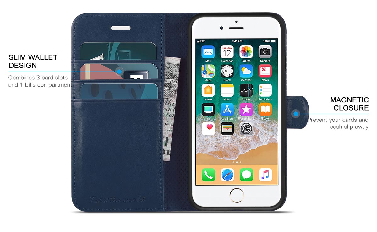 TUCCH iphone 6/6S PU Leather Flip Folio Wallet Case - TPU