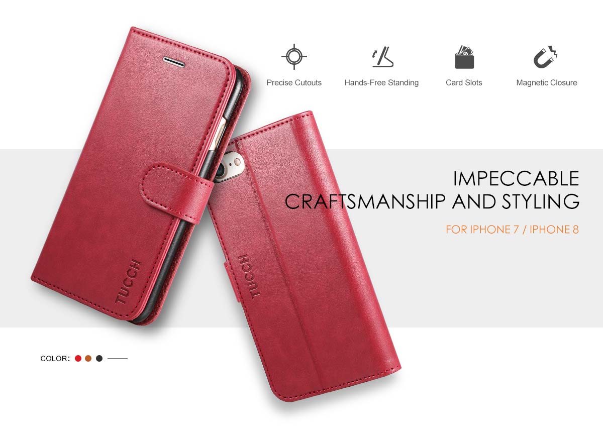 TUCCH iPhone 7 Premium PU Leather Flip Folio Wallet Case