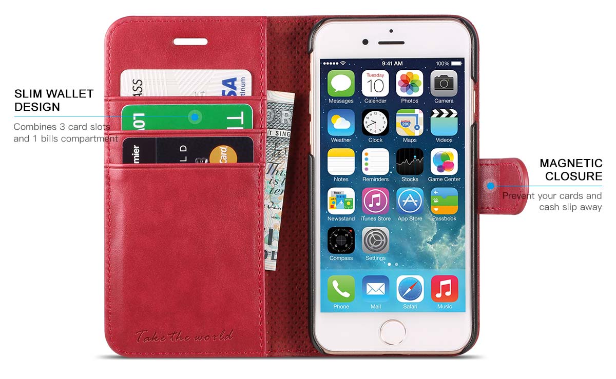 TUCCH iPhone 7 Premium PU Leather Flip Folio Wallet Case