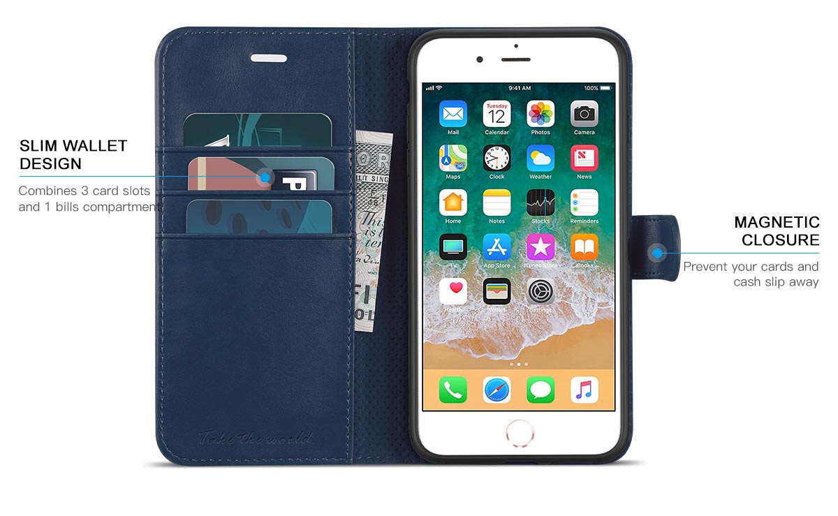 TUCCH iPhone 8 Plus PU Leather Wallet Case