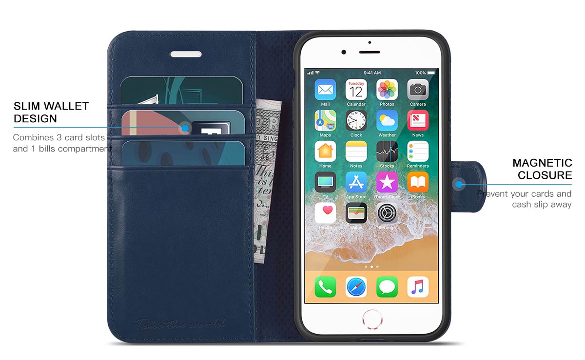 TUCCH iPhone 8 Leather Case with Stand Feature