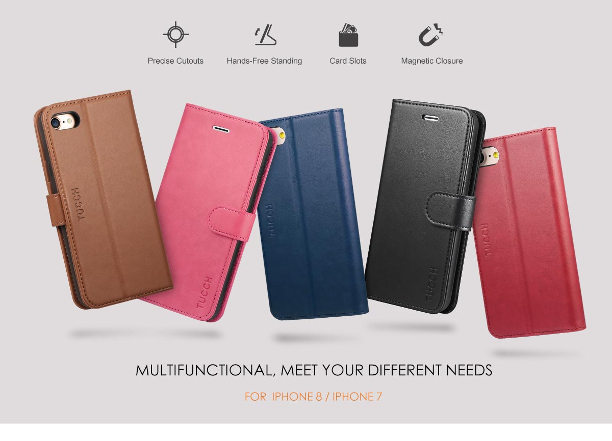 TUCCH iPhone 8 Premium Folio Leather Case with Magnetic Closure