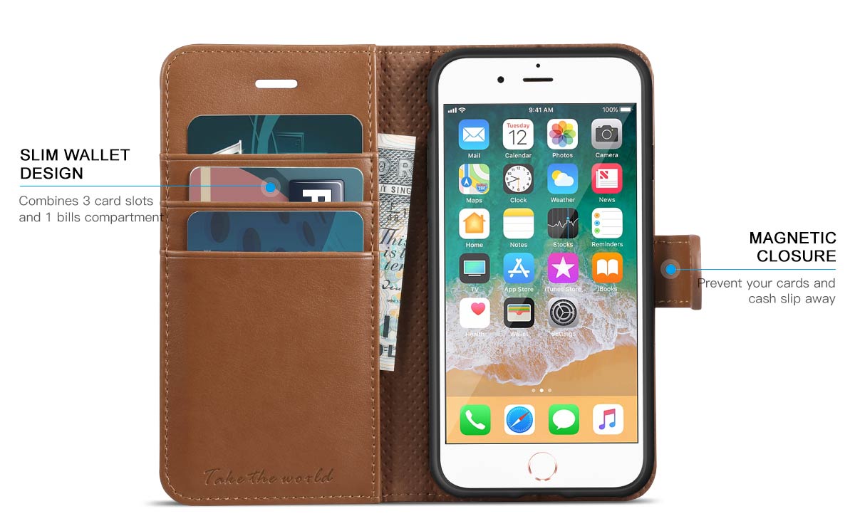 TUCCH iPhone 8 PU Leather Wallet Case