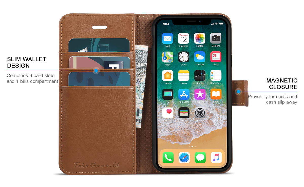 TUCCH iPhone X PU Leather Wallet Case