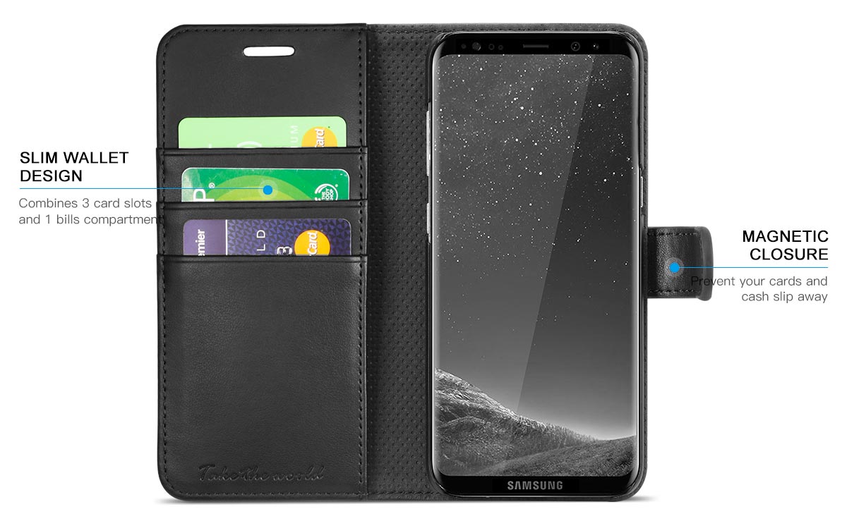 TUCCH Galaxy S8 Magnetic Flip Folio PU Leather Wallet Case