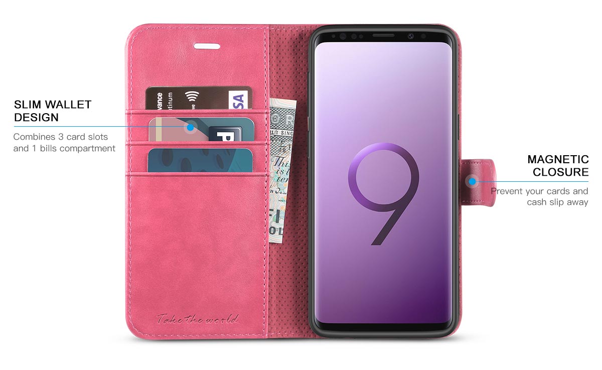 TUCCH Samsung S9 Plus Wallet Case, Kickstand, Magnetic Closure 