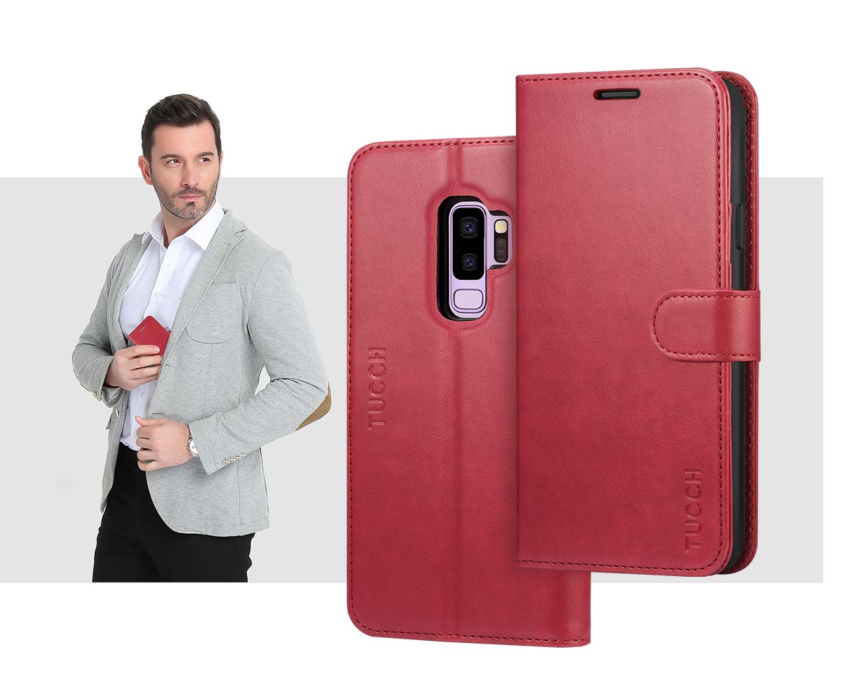 TUCCH Samsung S9 Plus  Leather Case with Kickstand and Magnetic Closure 