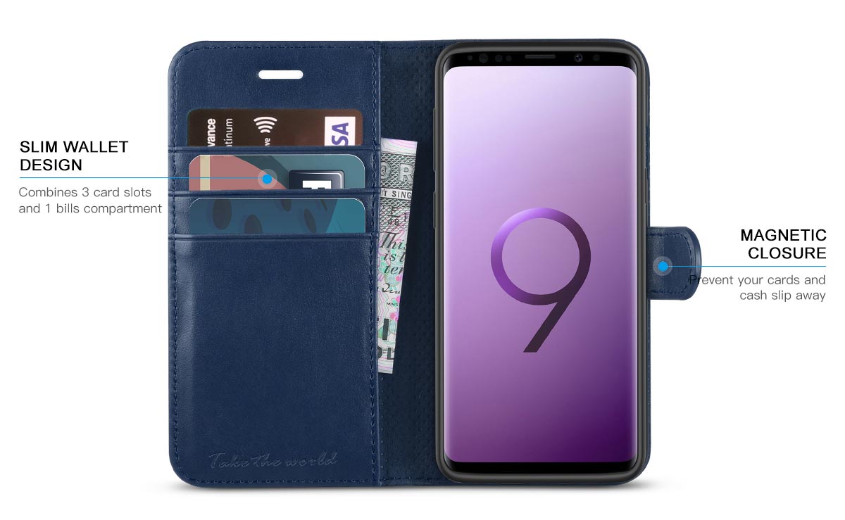 TUCCH Samsung S9 Premium PU Leather Flip Folio Case 