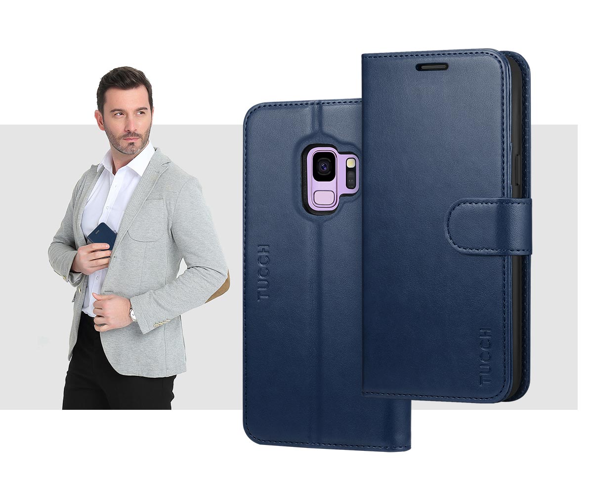 TUCCH Samsung S9 Premium PU Leather Flip Folio Case 