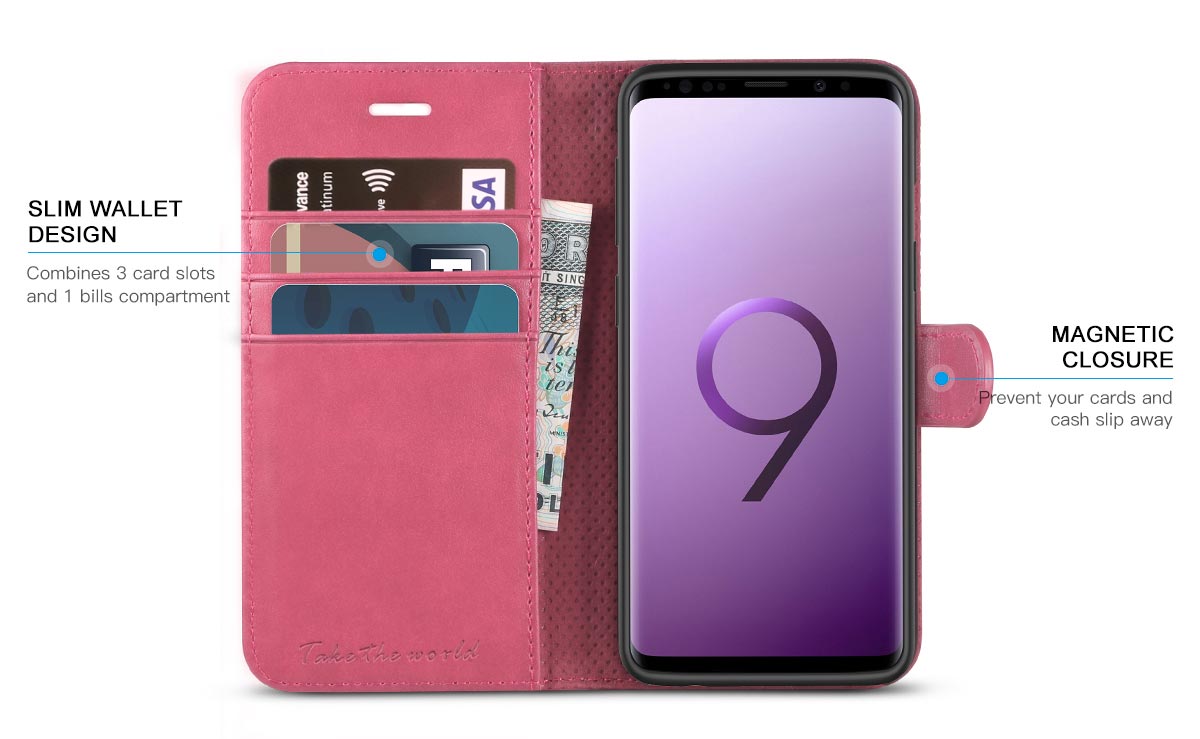 TUCCH Samsung Galaxy S9 PU Leather Flip Folio Wallet Case 